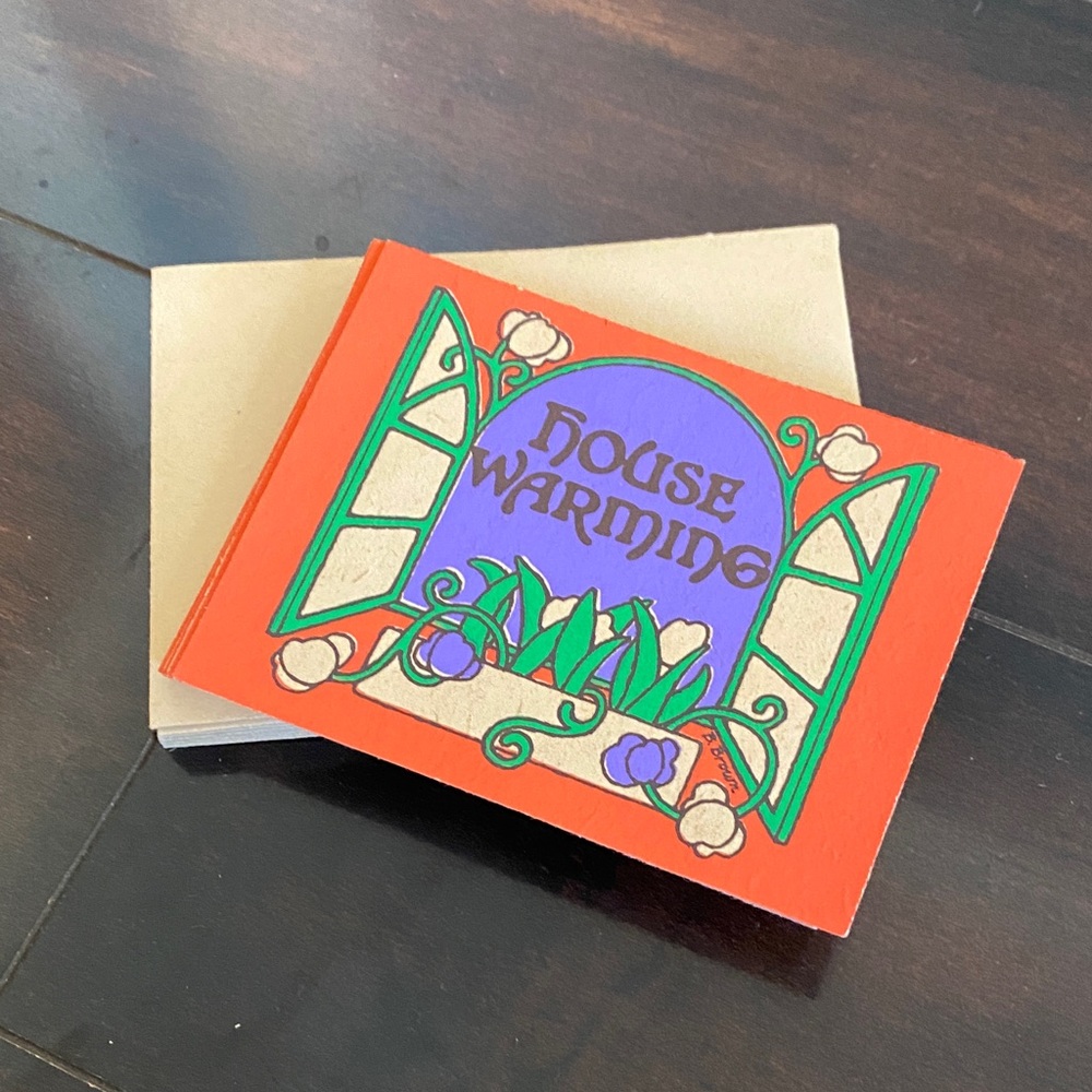 Vintage Silk Screen Print Orange and Purple Housewarming Invitations Cards
